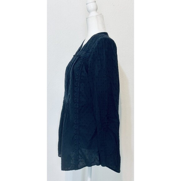 Leifnotes Anthropologie Size 8 Navy Laced Embroidery RollTab Sleeve Blouse - Picture 6 of 12